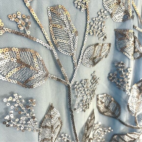 JS Collections Julia Cap Sleeve Column Gown Silver Sequins Light Blue, 12, NWT - Picture 8 of 13